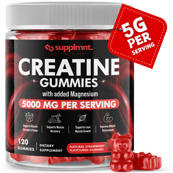 Creatine 120 Gummies Max 5000mg for Men and Women Creatine Monohydrate with Added Magnesium - Chewable Gummies, Strawberry Flavour (1 Month Supply)