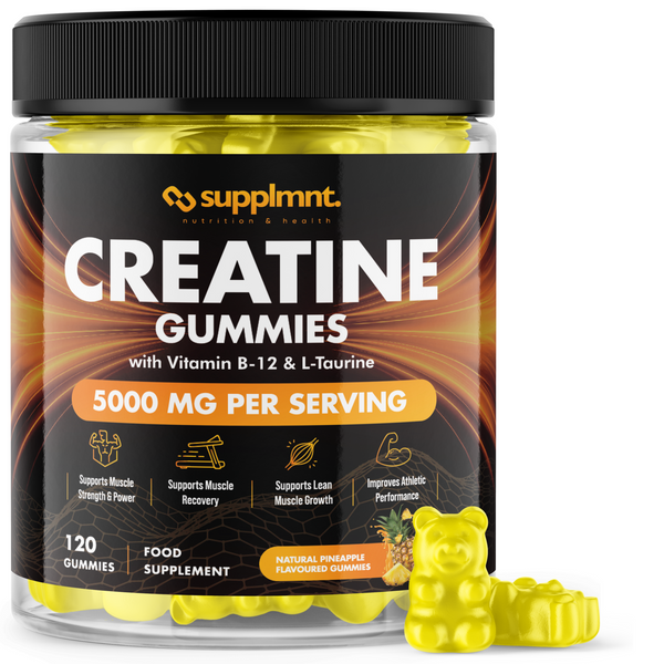 Creatine 120 Gummies Max 5000mg for Men and Women Creatine Monohydrate Plus B12 and L-Taurine - Chewable Gummies, Natural Pineapple Flavour (1 Month Supply)